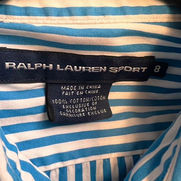 Ralph Lauren Sport Women 8 Blue Stripe Short Sleeve Top Button Front Top Classic - Picture 10 of 11